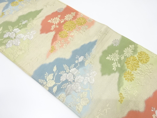 アンティーク　霞に桐・菊模様織り出し袋帯（材料）